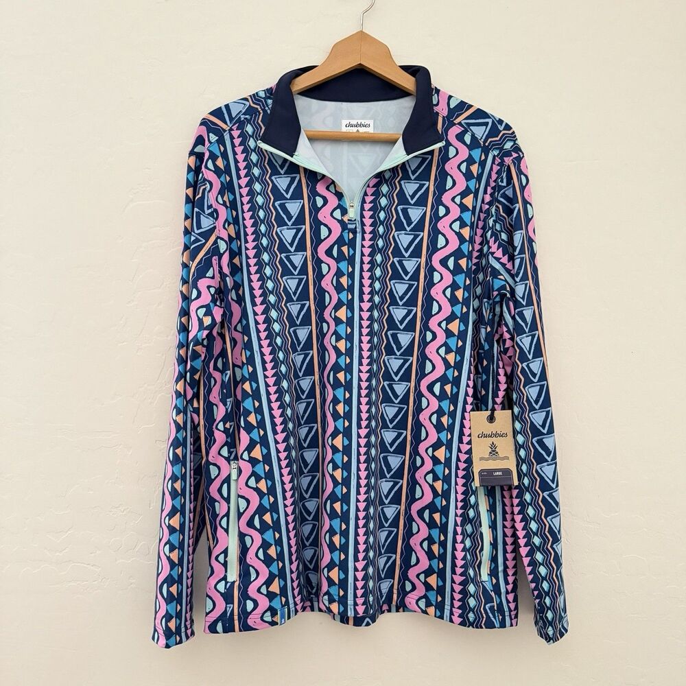Chubbies The Hammer Movementum Quarter Zip Men L Retro Geometric NWT Pullover